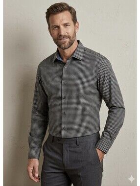 Egara Gray Black Gingham Check Button Shirt XL Cotton Profilo Tessile Non Iron